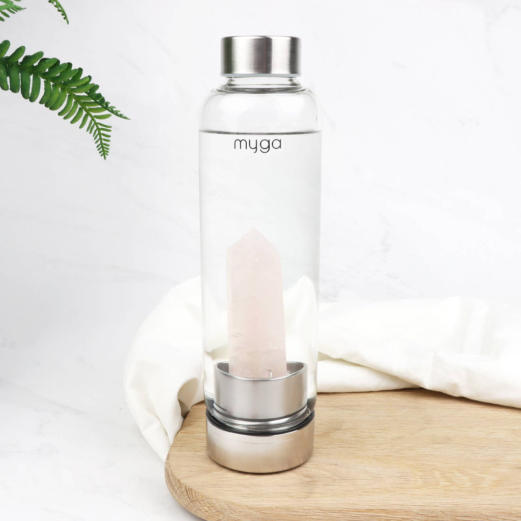 Rose Quartz Crystal Glass Water Bottle