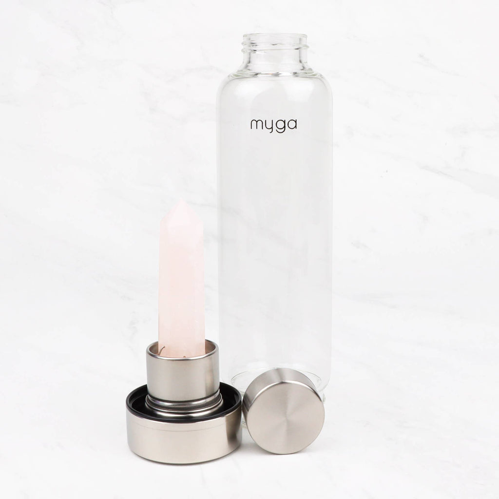 Rose Quartz Crystal Glass Water Bottle